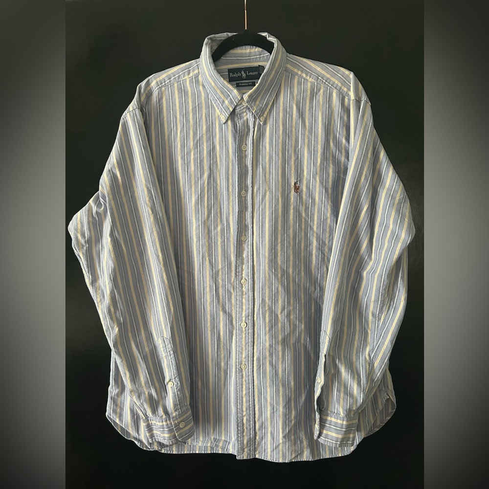 Ralph Lauren Men's Yellow and Blue Striped Shirt